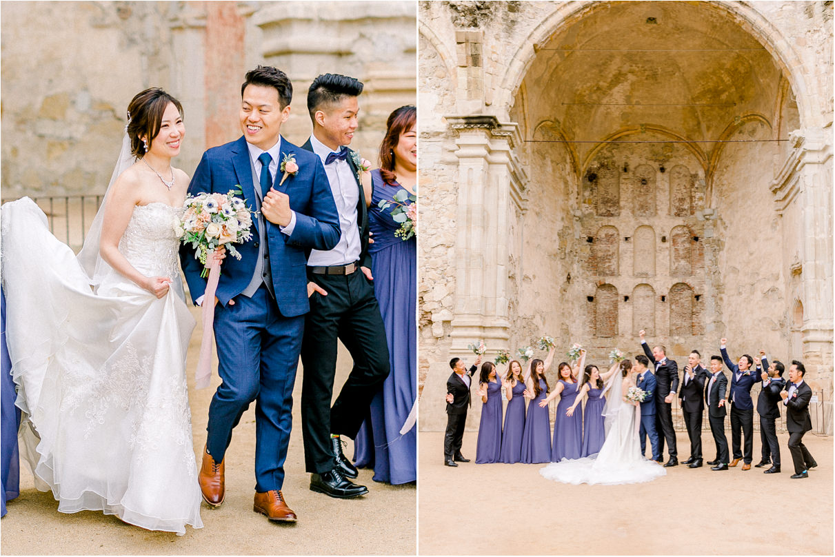 wedding party at Mission San Juan Capistrano