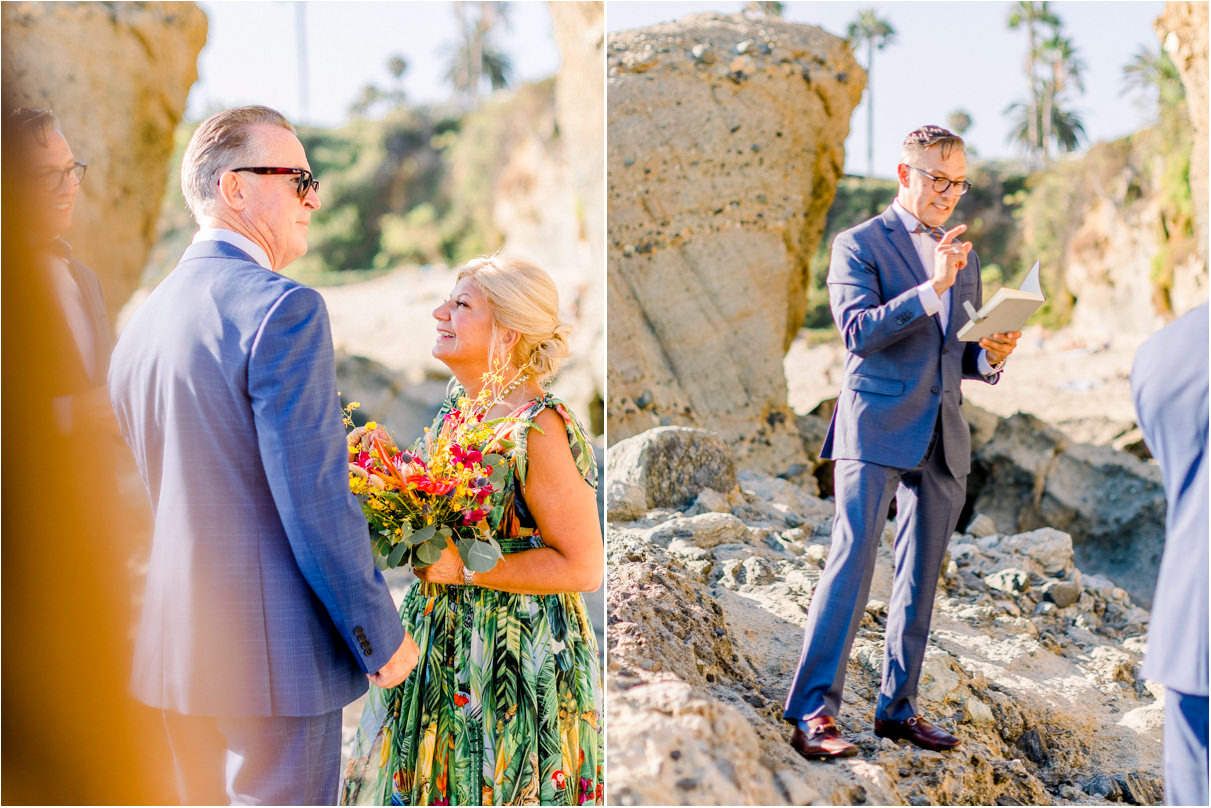 Officiant and couple at beach for small ceremony