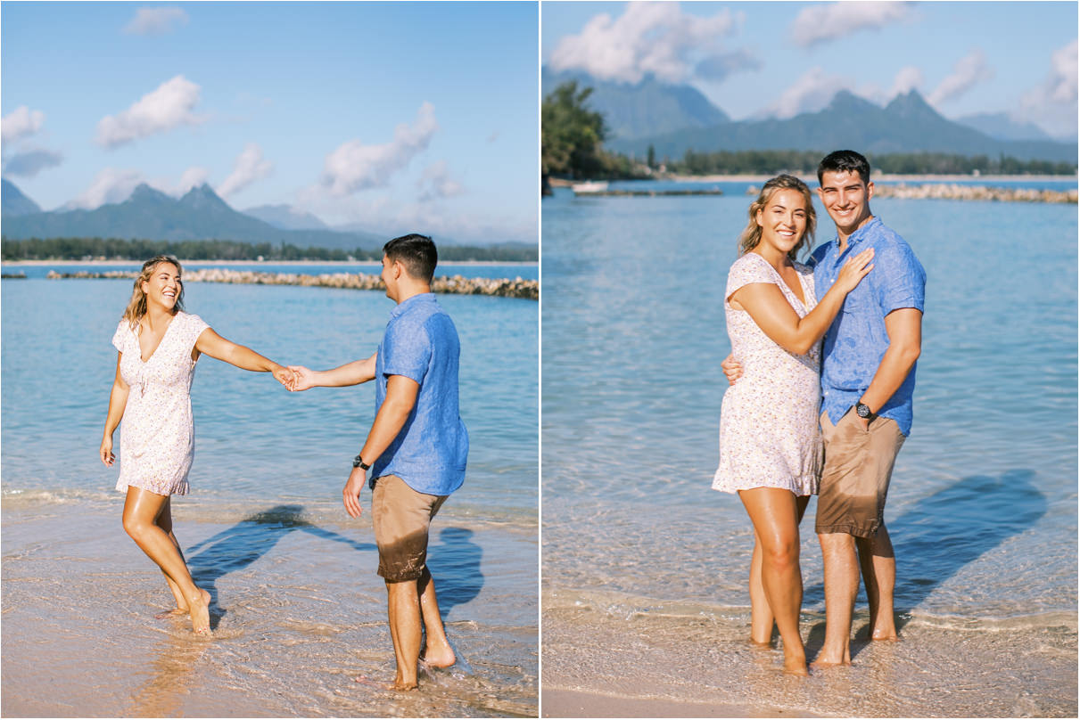 Couple posing at beach in hawaii