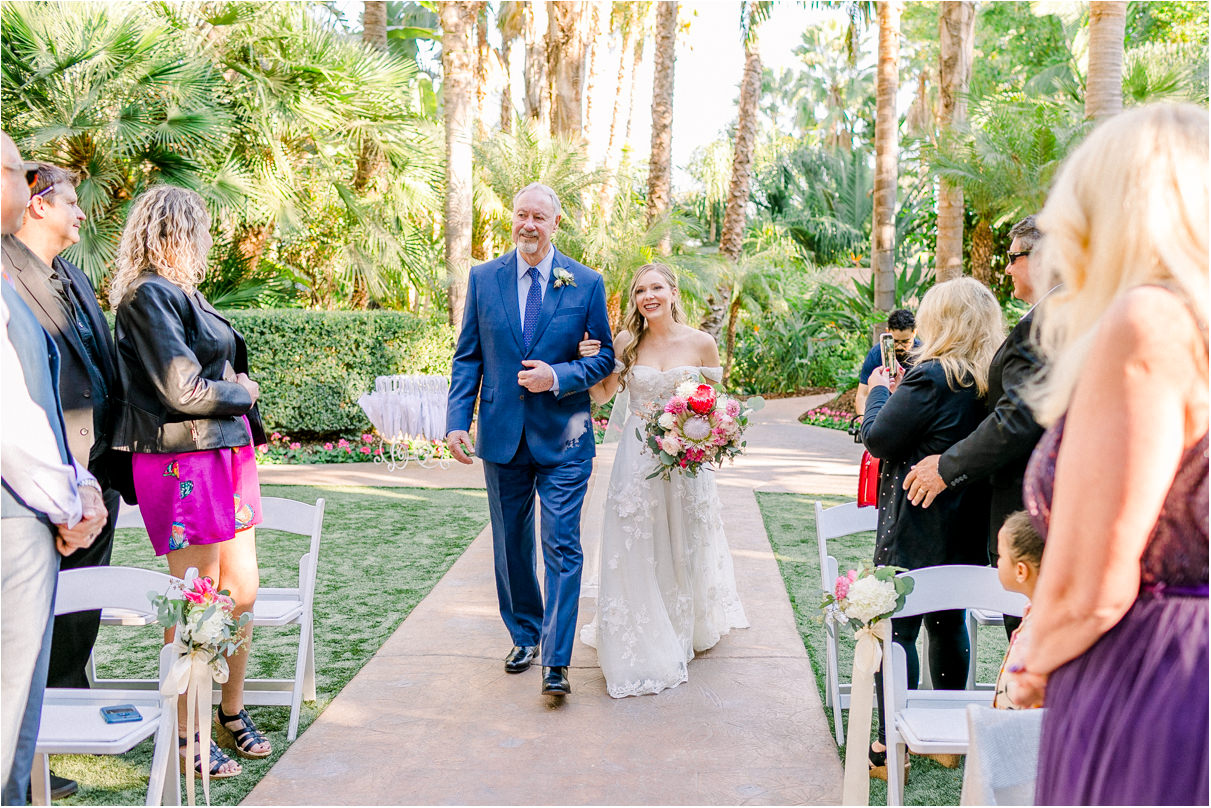 Bride walking up to groom smiling