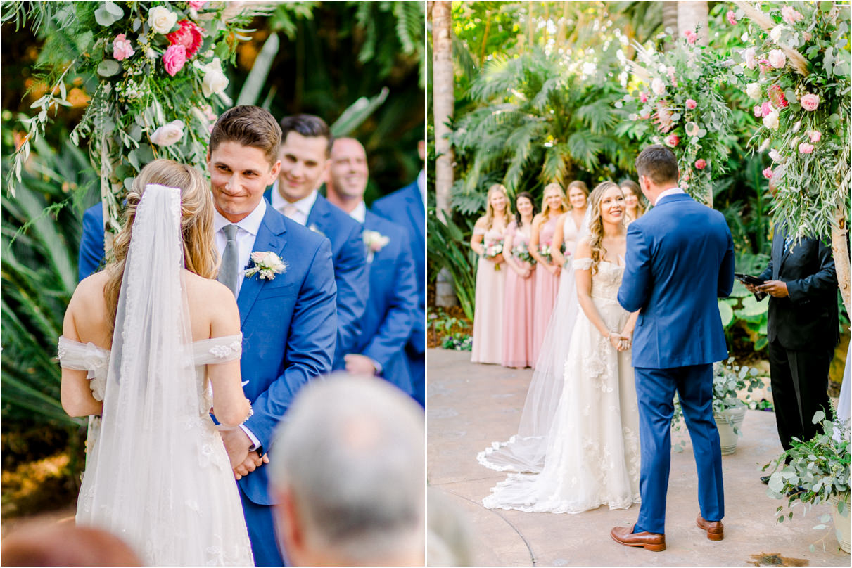 Groom smiling at bride during wedding ceremony