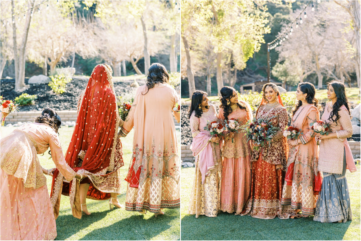 Bride with bridesmaids in colorful Pakistani clothes