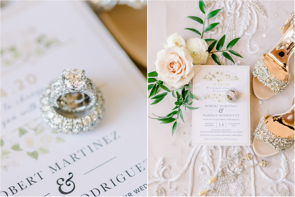 Wedding invitation and diamond wedding ring set