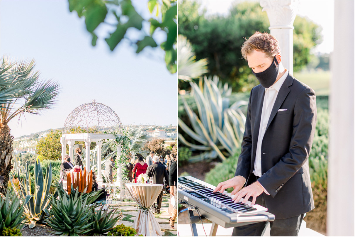 Monarch Beach Resort cocktail hour in gazebo garden with pianist