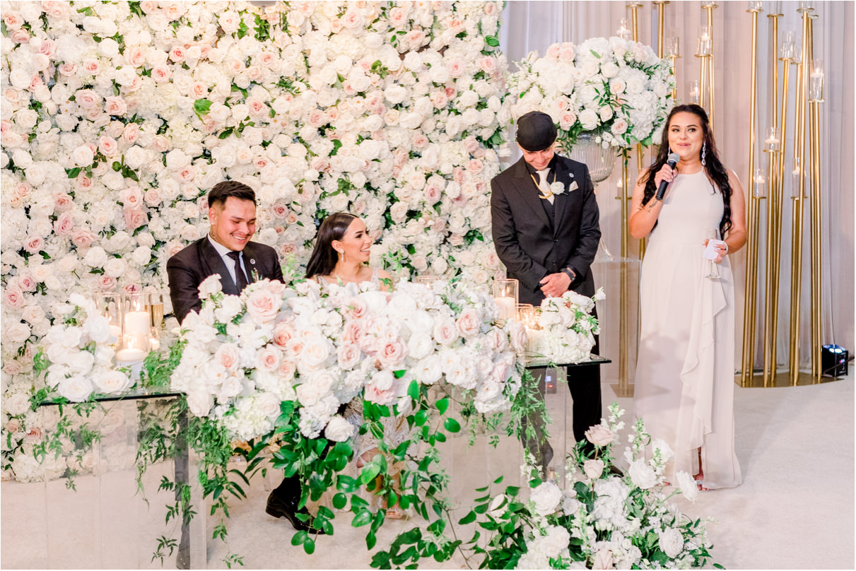 Wedding party giving speech during wedding reception