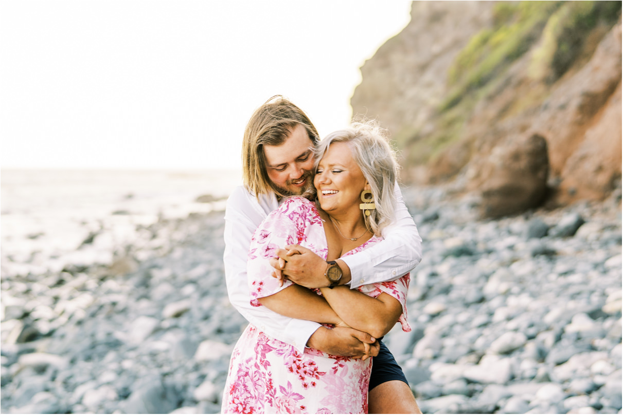 Couple laughing at orange county engagement photo session
