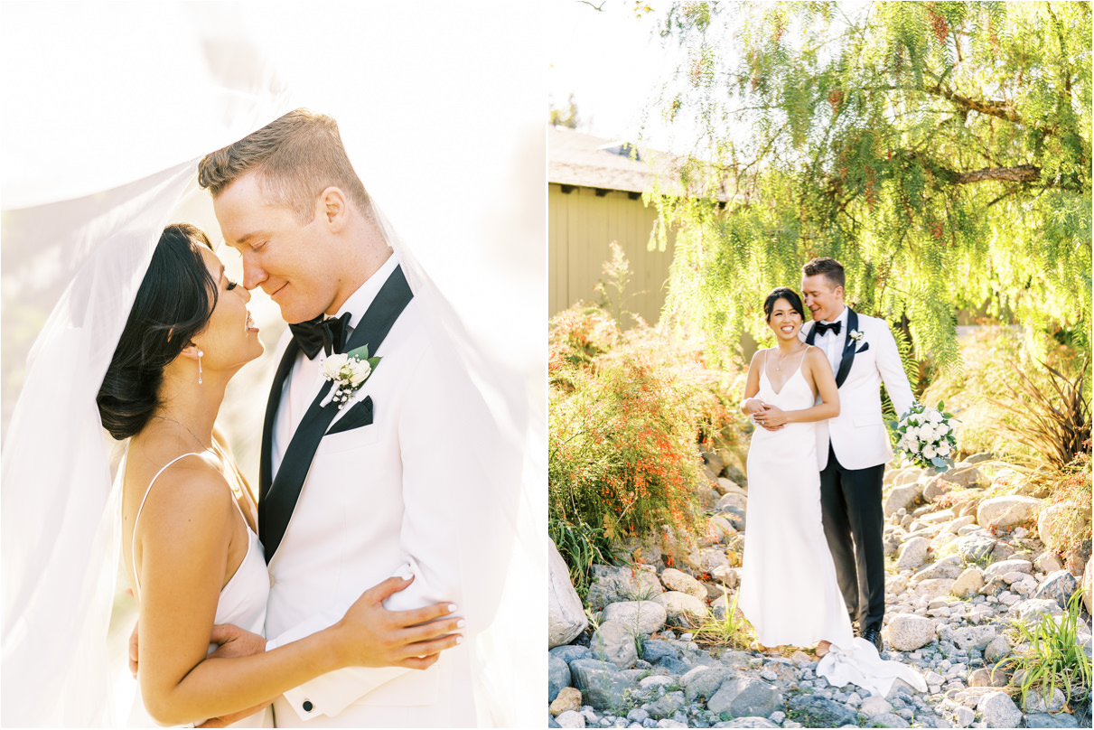 Bride and groom cuddling and laughing