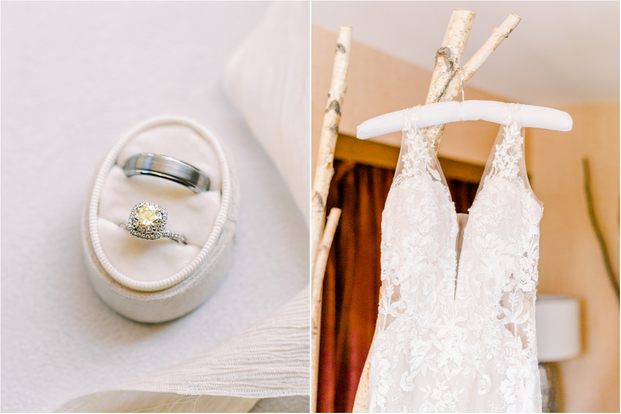 Wedding dress and wedding rings