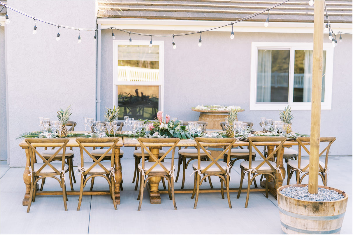 San Clemente Wedding in backyard reception dinner table