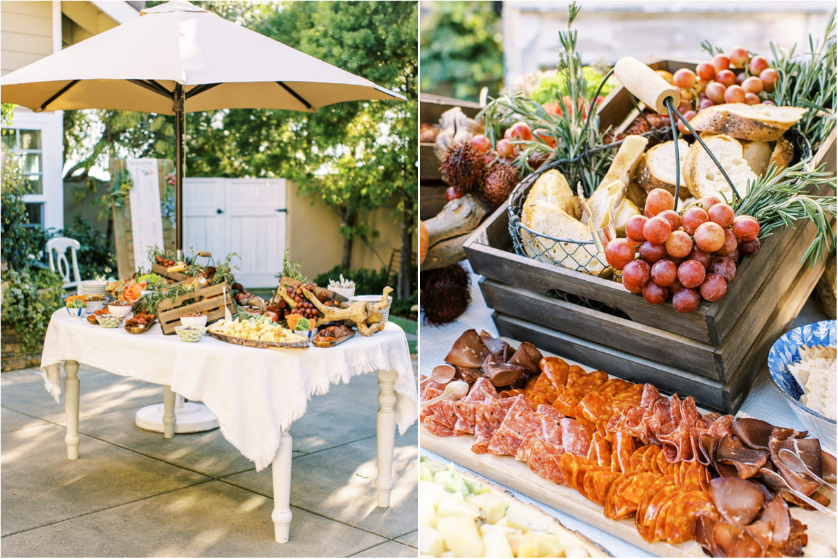 backyard wedding idea charcuterie table for grazing cocktail hour
