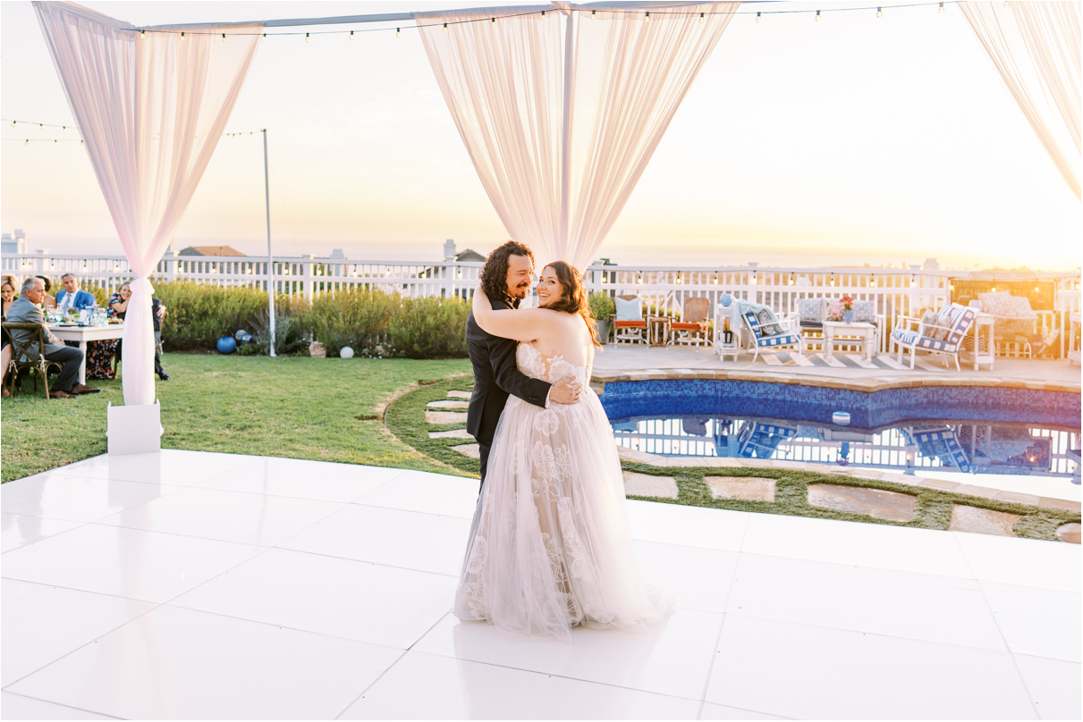 Bride and groom dancing on dance floor