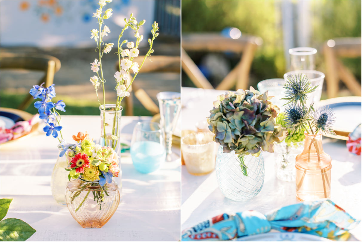 Wedding flowers in small bud vases