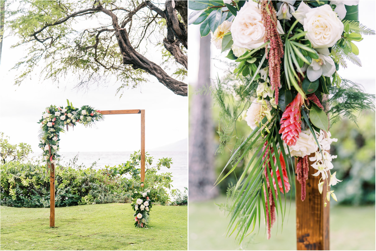 altar with tropical wedding flowers