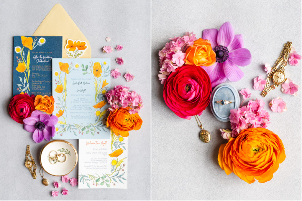Colorful wedding invitation with flowers