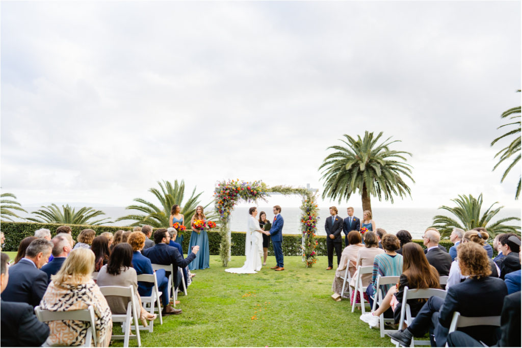 wide view of wedding ceremony at bel air bay club