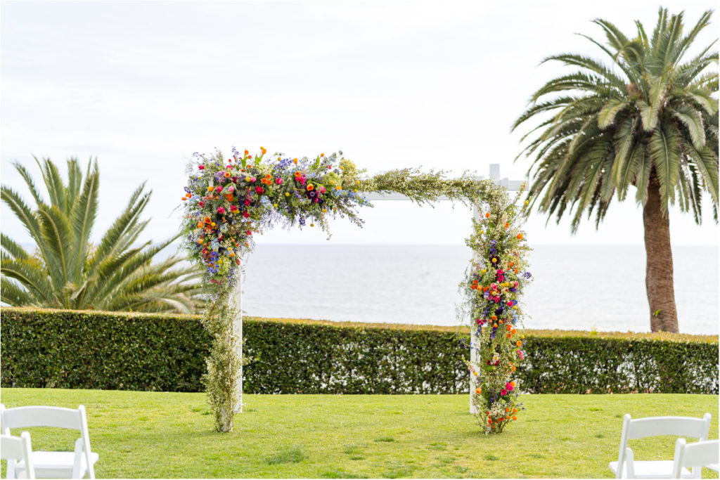 Bel Air Bay Club wedding ceremony flower arch
