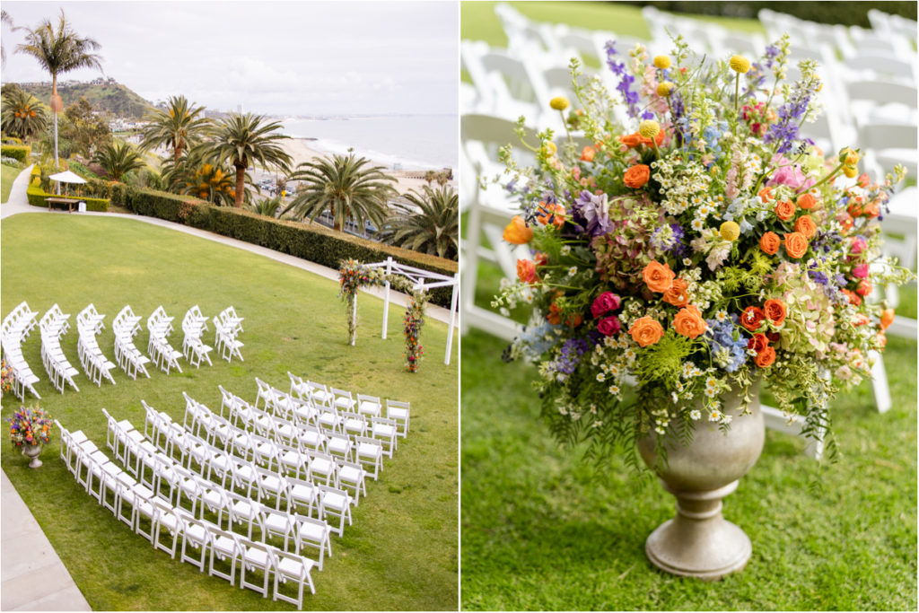 bel air bay club wedding ceremony on lawn with chairs