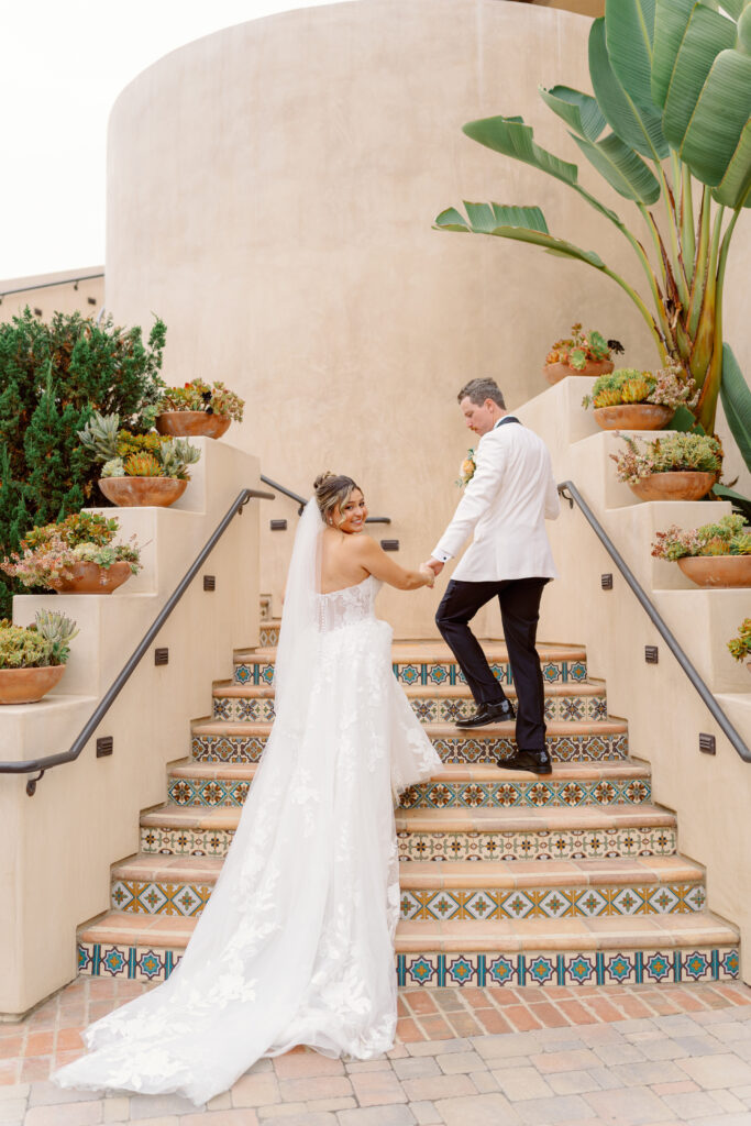 Chris and Eden during their San Juan Capistrano wedding at The Inn at the Mission